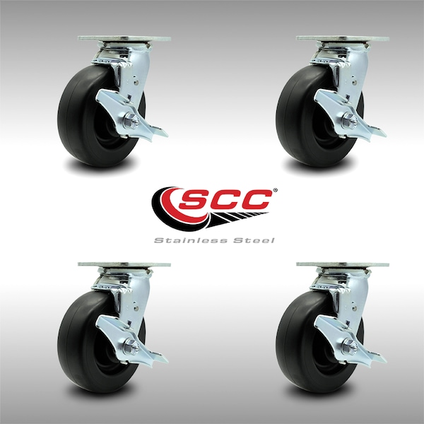 6 Inch SS Polyolefin Swivel Caster Set with Ball Bearings and Brakes SCC